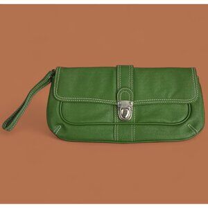 Matrix Green Faux Leather Wristlet Clutch Purse Push‑Lock Small Lined Bag